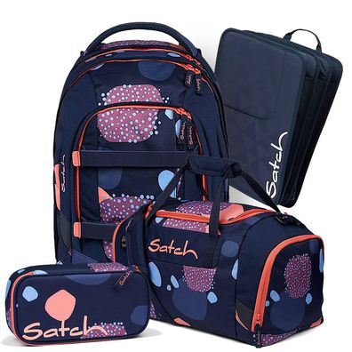 satch pack Schulrucksack Set 4tlg, Coral Reef + Blau, Mädchen & Jungen