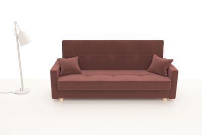 FURNIX Schlafsofa Melotte Couch mit Schlaffunktion & Bettkasten KR29 Braun-Rosa