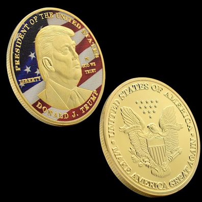 Donald Trump Medaille Amerika Gold Plated mit Farbe(TM05242)