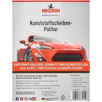 Nigrin KunststoffPolitur Set ScheibenPolitur Acryl Plexiglas Cabrio Auto