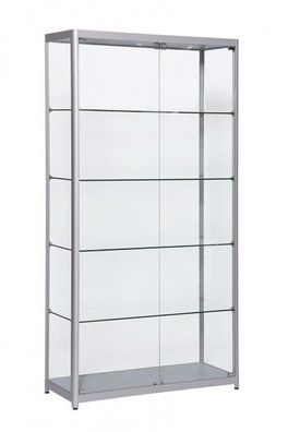 Glas Standvitrine Alu silber mit LED-Beleuchtung