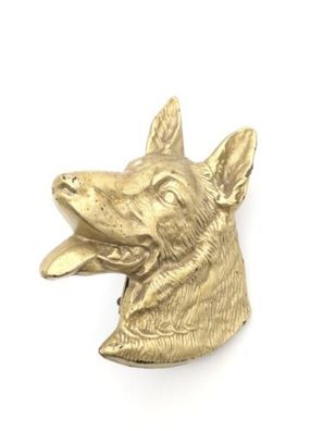 Schäferhund Kopf Wandplatte Gusseisen Wandtafel gold bemalt