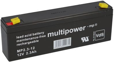 1x Multipower Blei-Akku MP2,3-12 Pb 12V 2,3Ah VdS G107033, Faston 4,8