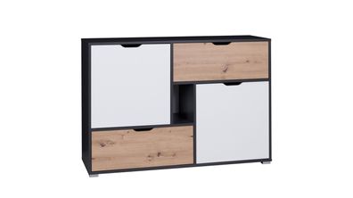 FURNIX Sideboard WILIA K2D2SZ mit Schubladen und Türen Graphit/ Weiß + Artisan