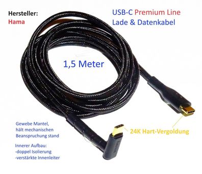 Premium 90° Winkel USB C auf USB C Kabel Geflecht Lade & Daten Kabel oVerpackung