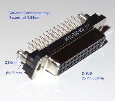 25Pin D-Sub Buchse für Platine Montage 2,54mm Rastermaß Dsub subd sub-d