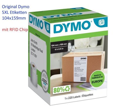 Original Dymo RFID Chip Label Thermo 5XL Etiketten 104x159mm S0904980 Paketmarke