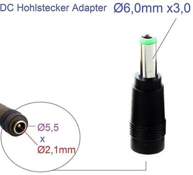 6,0mm x3,0 Stecker auf 5,5mm x 2,1 Buche DC Hohlstecker Netzteil Adapter