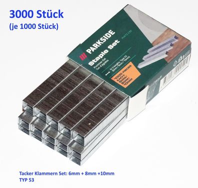 3000 Stück Tacker Klammern Set Typ 53 6mm + 8mm + 10mm
