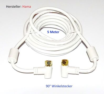 Hama HD Satelliten Receiver Kabel 90° Winkel Stecker auf Stecker 5 Meter vergol.