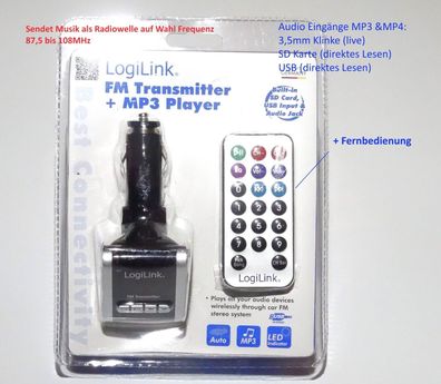 Logilink SD Karte MP3 Mp4 FM Radio Sender Frequenz 87,5 - 108MHz + Fernbedienung