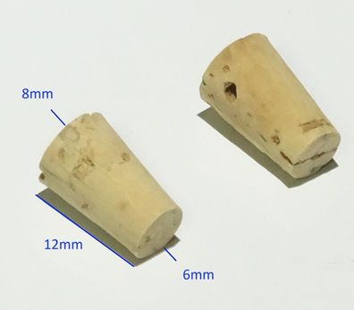 2x Natur Echt Korken 12mm lang konusförmig Ø 6 bis 8mm