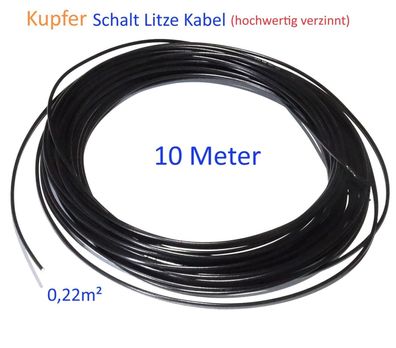 10 Meter Kupfer Schalt Litze Signal Kabel 0,22mm² schwarz