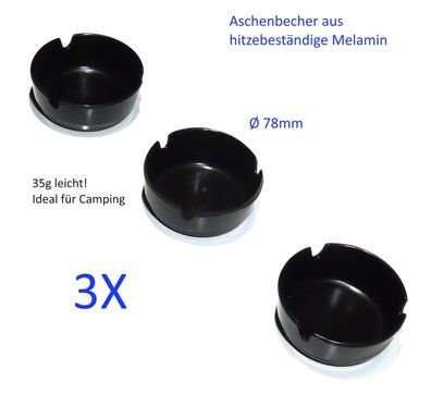 3x Zigaretten Aschenbecher aus Melamin klein & leicht ideal für Camping