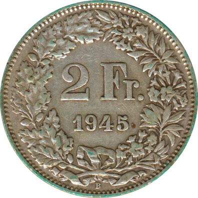 Schweiz 2 Franken 1945 B Stehende Helvetia Silber*