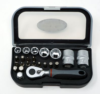 23 teilig Ratschen Set Box ca.14x7x3 cm Bit- und Steckschlüsselsatz Umschaltknarre