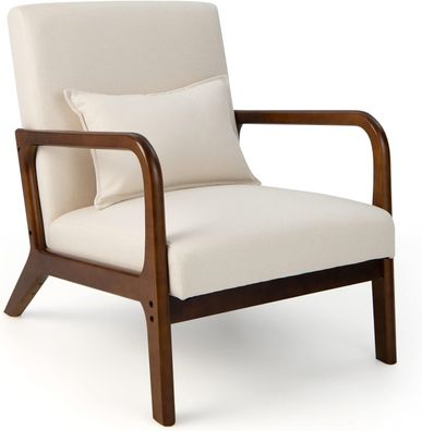 Sessel Wohnzimmer, Loungesessel gepolstert, Moderner Akzentstuhl Holz mit Armlehnen