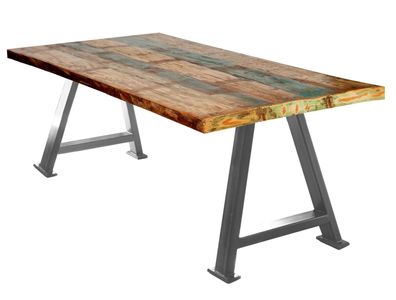 TABLES&CO Tisch 240x100 Balkeneiche Bunt Stahl Braun