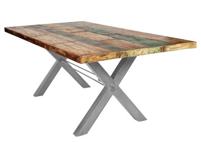TABLES&CO Tisch 220x100 Altholz Bunt Eisen Silber