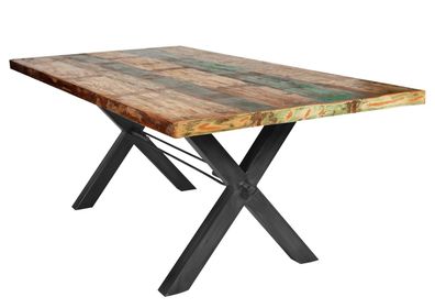 TABLES&CO Tisch 220x100 Altholz Bunt Eisen Schwarz