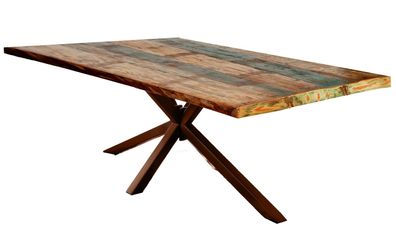 TABLES&CO Tisch 220x100 Altholz Bunt Metall Antikbraun