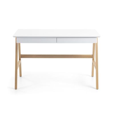 Schreibtisch Dyana weiß und Beinen aus massiver Eiche 120 x 60 cm