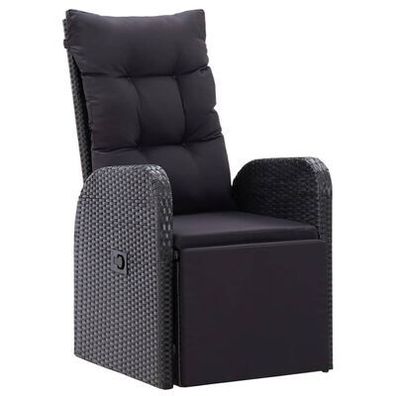 Gartenstuhl Liegestuhl mit verstellbarem Rücken- und Fußteil Polyrattan Schwarz