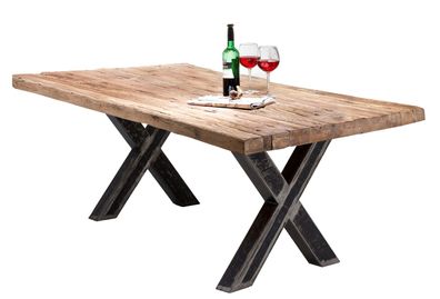 TABLES&Co Tisch 240x100 Recyceltes Teak Natur Metall Schwarz