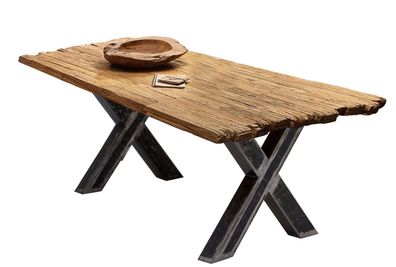 TABLES&Co Tisch 160x90 Recyceltes Teak Natur Metall Schwarz