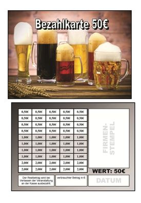 Abstreichkarten Verzehrkarten Wertmarken Guthabenkarten 50 Euro Bezahlkarten Bier