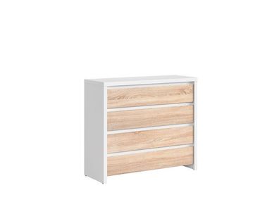 Kommode mit Schubladen Kaspian - Schubladenschrank - Sideboard - Weiß + Eiche Dekor