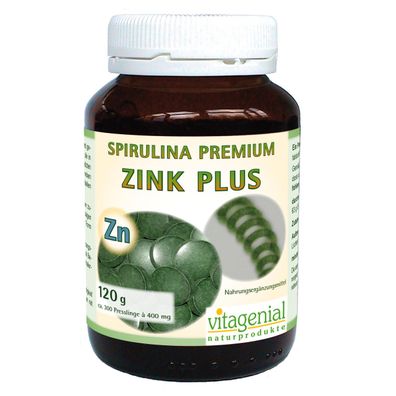 Spirulina Premium Zink Plus, 300 Presslinge - Vitagenial by Biogenial