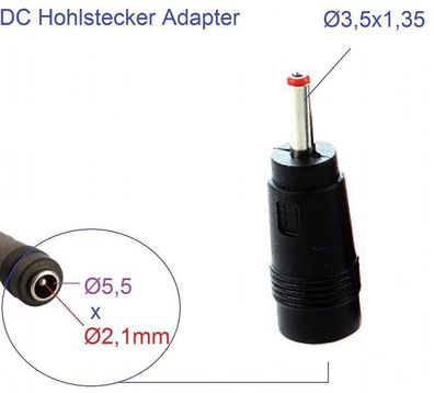 3,5mm x 1,35 Stecker auf 5,5mm x 2,1 Buche DC Hohlstecker Netzteil Adapter