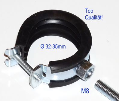 32mm 33mm 34mm 35mm Rohrschelle mit Gummi Einlage Rohr Halter Schelle