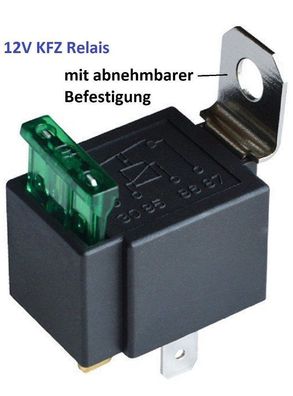 12V KFZ Relais Schliesser Kontakt mit integrierter Sicherung und Montagehalter