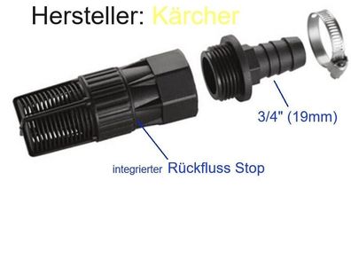 Kärcher 6.997-345.0 3/4" Wasserpumpe Saugfilter Ansaug Stück mit Rückfluss Stop