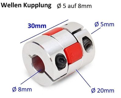 5mm auf 8mm Wellenkupplung Kupplung zur Verbindung von Wellen