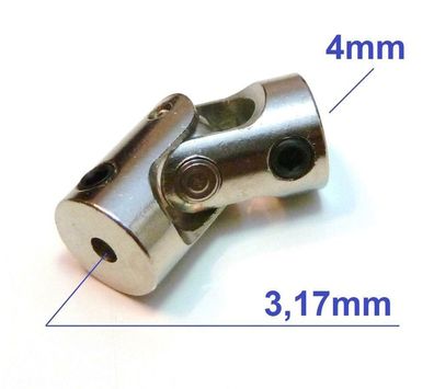 3,17mm auf 4mm Winkelgetriebe Winkel Kardan Gelenk Wellen Kupplung