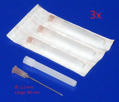3 Stück Ø 1,2 x 40mm Nadel Spritze für technische Dosier Spritze 20ml