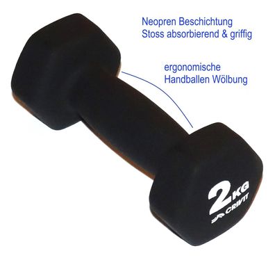 2kg Fitness Kurz Hantel Neopren ergonomisch & Stoß dämpfend & griffig