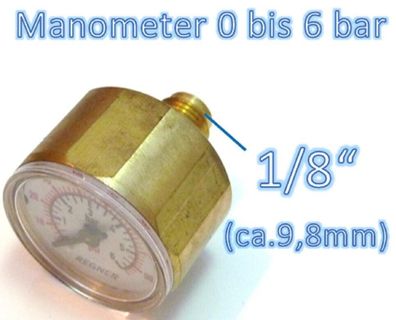 1/8" Manometer 0 bis 6 bar für Druckluft Messing Gehäuse Regner Qualitätsprodukt