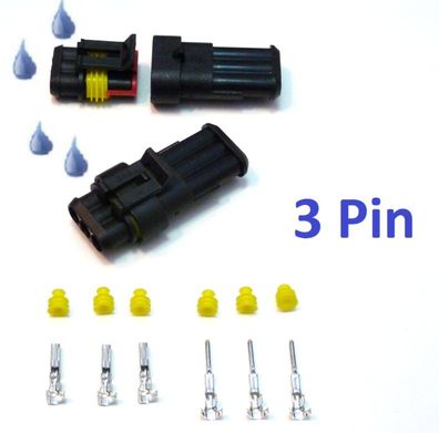 3 Pin Wasserdichter Universal PKW KFZ Stecker Bausatz