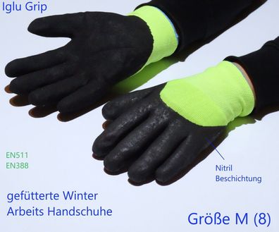 Gefütterte Winter Arbeitshandschuhe Größe M mit Nitril Beschichtung (Gr. M)