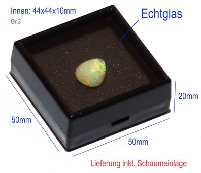 Gr.3 44x44x10mm Edelstein Präsentation Box Echtglas Mineralien Aufbewahrung