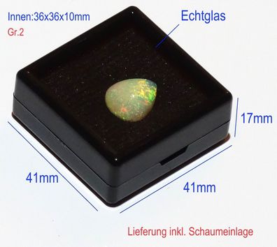 Gr.2 36x36x10mm Edelstein Präsentation Box Echtglas Mineralien Aufbewahrung