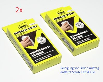 2x Silikon & Dichtmassen Vorbereiter UHU Reinigung Tücher Einfach DICHT