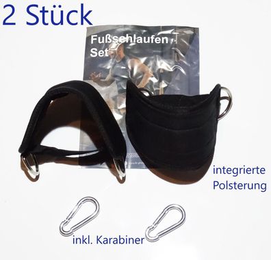 2x Fußschlaufe gepolstert mit Karabiner Haken Bein Zughilfe