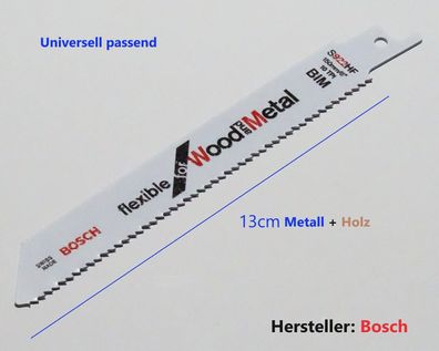 Bosch Bimetall Säbelsägeblatt für Metall & Holz 13cm, für Säbelsäge