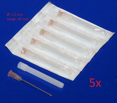 5 Stück Ø 1,2 x 40mm Nadel Spritze für technische Dosier Spritze 20ml