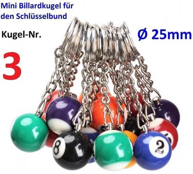 Nr.3 Mini Billiard Kugel Schlüsselanhänger